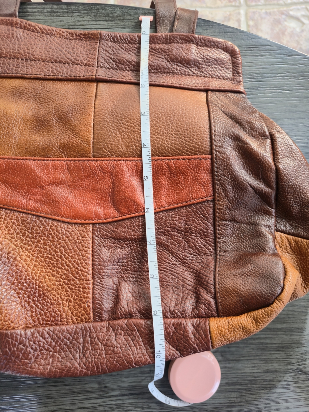 MEXI MEXI Patchwork Leather Messenger Bag in Brown/Red/Tan - Picture 7 of 9